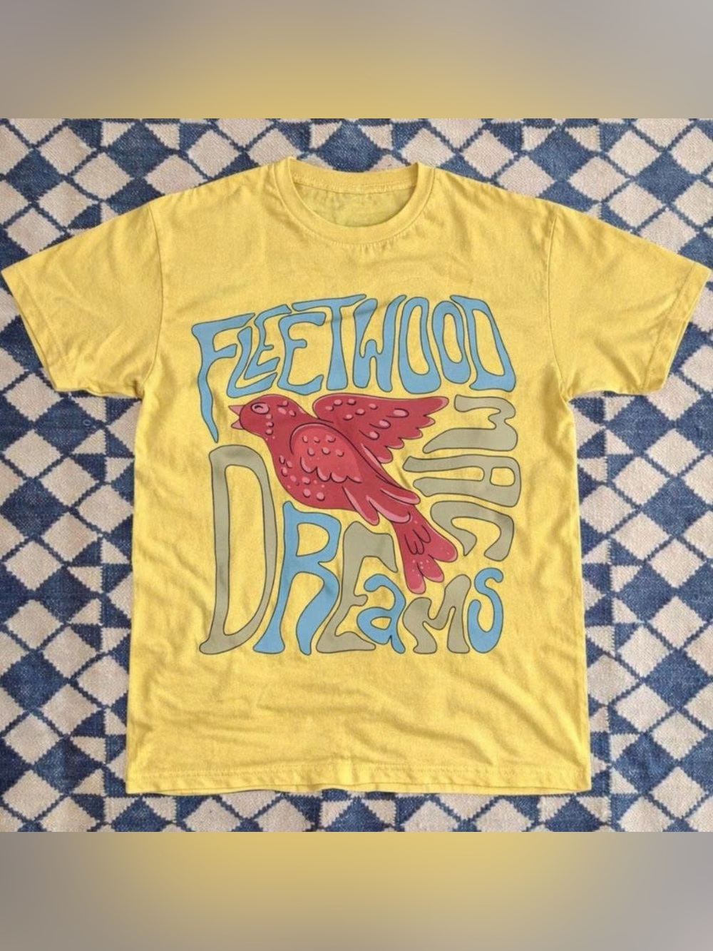 Vintage Yellow Fleetwood Mac 'Dreams' T-Shirt with Red Bird Graphic